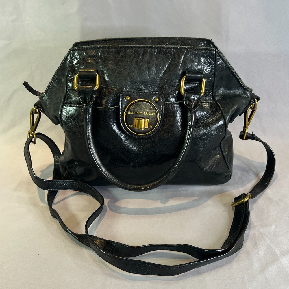 Elliott Lucca Satchel Handbag Womens Black Leather Top Handle Crossbody Bag